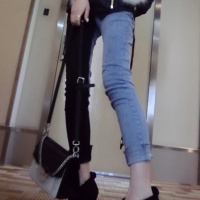 赛美意欧洲站春夏季女2019新款时尚欧美风个性撞色高腰修身显瘦小脚牛仔裤S172h6166p2170