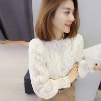 梵莉思欧洲站夏女2019新款欧货仙气质淑女镂空上衣灯笼袖打底蕾丝衫F172g1883p1010