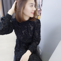 梵莉思欧洲站夏女2019新款欧货长袖蕾丝花纹收腰显瘦仙气长款连衣裙F181n00158p0130