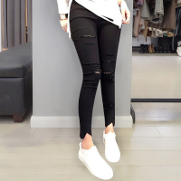 梵莉思欧洲站夏女2019新款欧货百搭韩版显瘦高腰破洞小脚裤休闲裤F181n00175p2030