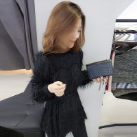 BOBOWALTZ欧洲站春夏装女2019新款欧货 韩版修身收腰中长流苏衬衫上衣B172f2844p1030