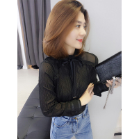 BOBOWALTZ欧洲站春夏装女2019新款欧货 韩版修身蝴蝶结长袖雪纺衬衫上衣B172f2953p1030