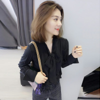 BOBOWALTZ欧洲站春夏装女2019新款欧货韩版修身蝴蝶结雪纺长袖衬衫上衣B181k00068p1130