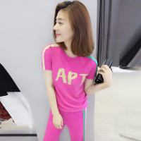 BOBOWALTZ欧洲站2019春夏装新款女装欧货时尚字母短袖T恤休闲裤两件套套装B181k00623p4041