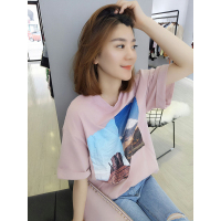 BOBOWALTZ欧洲站2019春夏装新款欧货韩版印花休闲短袖宽松百搭T恤上衣女B181k00559p1542