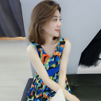 BOBOWALTZ欧洲站夏装女2019新款欧货韩版花色A字裙子中长无袖雪纺连衣裙B182k00935p0101