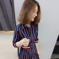 梵莉思欧洲站夏女2019新款欧货修身收腰条纹显瘦夏中袖衬衫连衣裙子F181n00170p0170