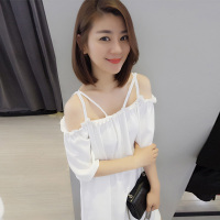 梵莉思欧洲站夏女2019新款欧货宽松吊带白色韩版一字领露肩连衣裙仙F171e4084p0110