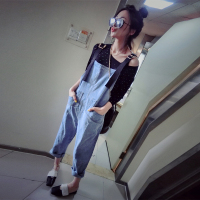 赛美意欧洲站春女2019新款欧货时尚休闲裤气质宽松牛仔背带裤S181m02373p2370