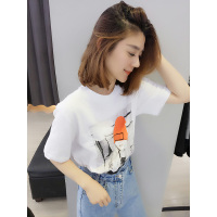 BOBOWALTZ欧洲站春夏装女2019新款欧货韩版白色小个子人物印花短袖T恤女B181k00542p1510
