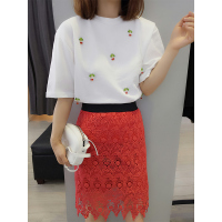 BOBOWALTZ2019夏季欧洲站新款女装欧货韩版短袖T恤宽松百搭红色短半身裙子B181k00581p0240