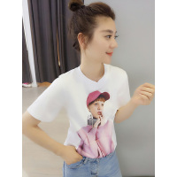 BOBOWALTZ欧洲站夏装女2019新款欧货韩版白色小个子印花人物个性短袖T恤B181k00691p1510