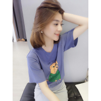 BOBOWALTZ欧洲站2019夏装新款欧韩货蓝色短款圆领休闲百搭短袖T恤上衣女B182k01202p1570