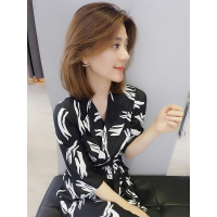 BOBOWALTZ欧洲站春夏装女2019新款欧货韩版收腰显瘦碎花中长裙子雪纺连衣裙B182k01225p0130