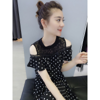 BOBOWALTZ2019夏装欧洲站新款女装欧货韩版黑色收腰短袖款斑点显瘦连衣裙B182k01046p0130