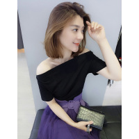 BOBOWALTZ欧洲站夏装女2019新款欧货一字肩修身打底短袖黑T恤漏锁骨上衣B182k01089p1530