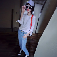 赛美意欧洲站九分袖白t上衣女夏2019新款短款显瘦纯色超仙气质短袖T恤S181m01832p1510