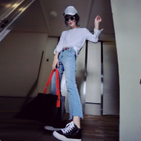 赛美意欧洲站女2019新款欧货站显瘦百搭休闲九分裤微喇牛仔裤S181m01833p2170