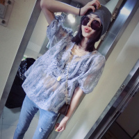 赛美意欧洲站 2019春夏新款欧货绣花蕾丝泡泡袖宽松气质小衫上衣女S181m02479p1002