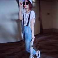 赛美意欧洲站2019新款正品欧货浅色黑色拉锁背带牛仔裤长裤S181m02575p2371