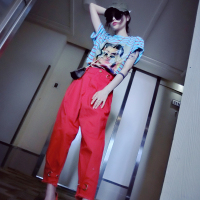 赛美意欧洲站春夏季女2019新款欧货印花短袖撞色条纹卡通图案T恤S181m02584p1502