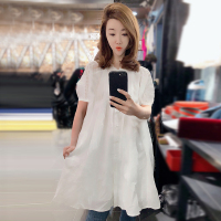 赛美意欧洲站春夏季女2019新款欧货站宽松短袖中长款娃娃衫白色衬衫S181m02387p1110