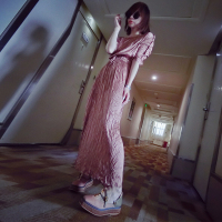 赛美意欧洲站春夏季女2019新款欧货收腰显瘦花色气质中长过膝连衣裙S182m02685p0142