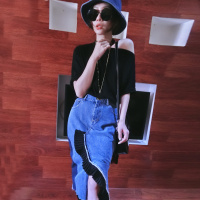 赛美意欧洲站春夏季女2019新款 欧货欧美时尚斜领上衣夏季气质露肩T恤衫S182m03640p1530