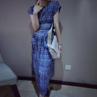 赛美意欧洲站春夏季女2019新款欧货休闲欧美风格纹显瘦中长款连衣裙S182m03410p0103