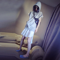 赛美意欧洲站短袖连衣裙女中长款卫衣裙春2019新款假两件宽松连帽韩版S182m03360p0120