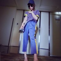 赛美意欧洲站短袖T恤女2019新款条纹T恤撞色宽松大码百搭打底上衣S182m03155p1502