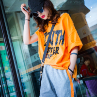 赛美意欧洲站春夏季女2019新款欧货宽松桔色圆领短袖字母时尚T恤S182m03088p1551