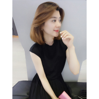 BOBOWALTZ欧洲站夏装女2019新款欧货韩版黑色收腰a字中长款短袖连衣裙子B182k02019p0130