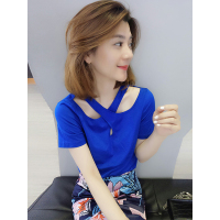 BOBOWALTZ欧洲站夏装女2019新款欧货韩版修身短袖T恤ins超火的漏锁骨上衣B182k02131p1070