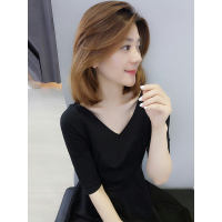 梵莉思欧洲站夏女2019新款 欧货V领收腰小黑裙中长款百褶裙连衣裙F182n01294p0130