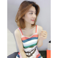 BOBOWALTZ欧洲站夏装女2019新款欧货韩版条纹吊带圆领收腰修身拼色连衣裙B182k03118p0101