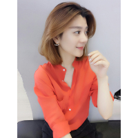 BOBOWALTZ欧洲站2019夏装新款欧货潮韩版时尚宽松职场红色短袖衬衫上衣女装B182k03124p1040