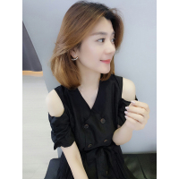 BOBOWALTZ欧洲站2019夏装新款欧货潮韩范黑色中长款气质短袖露肩性感连衣裙B182k03126p0130