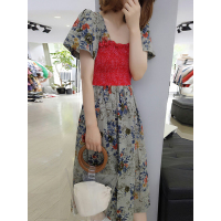 BOBOWALTZ2019新款夏装欧洲站女装欧货潮韩版时尚碎花收腰短袖连衣裙短裙女B182k03061p0100