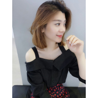 BOBOWALTZ欧洲站夏装女2019新款欧货潮韩版吊带露肩显瘦修身衬衫百搭上衣B182k03072p1030