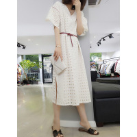 梵莉思欧洲站夏装女2019新款 欧货镂空收腰长裙V领韩版气质心机连衣裙F182n02283p0111