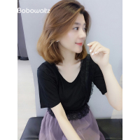 BOBOWALTZ欧洲站2019夏装新款女装欧货潮韩版气质V领短袖半身裙时尚套装女B182k01935p4001