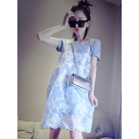 赛美意欧洲站2019夏新款欧货短袖T恤白色欧根纱蕾丝吊带连衣裙两件套女S182m03903p0101