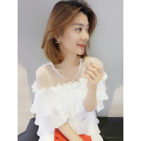 BOBOWALTZ欧洲站2019夏装新款欧货潮韩版时尚露肩网纱荷叶边白色连衣裙女装B182k02557p0110