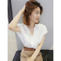 BOBOWALTZ欧洲站2019夏装新款欧货潮韩版宽松纯色翻领口袋短袖上衣衬衫女装B182k02600p1010