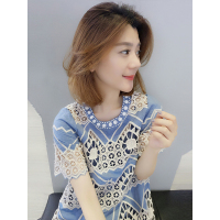 BOBOWALTZ欧洲站夏装女2019新款 欧货潮韩版圆领镂空蕾丝短袖宽松连衣裙B182k02646p0170