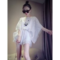 赛美意欧洲站春夏季女2019新款欧货时尚洋气白色镂空蕾丝短裤套装两件套S182m05373p4010