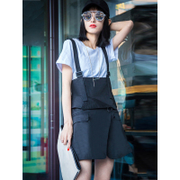 赛美意欧洲站春夏季2019新款欧货宽松背带裙t恤连衣裙假两件套装女S182m03002p4030