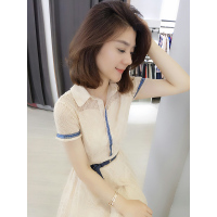 BOBOWALTZ欧洲站夏装女2019新款欧货潮韩版杏色衬衫领修身显瘦短袖连衣裙B182k04159p0154