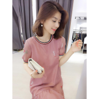 BOBOWALTZ欧洲站夏装女2019新款欧货潮韩版圆领粉色雪纺网纱时尚百搭连衣裙B182k04212p0142